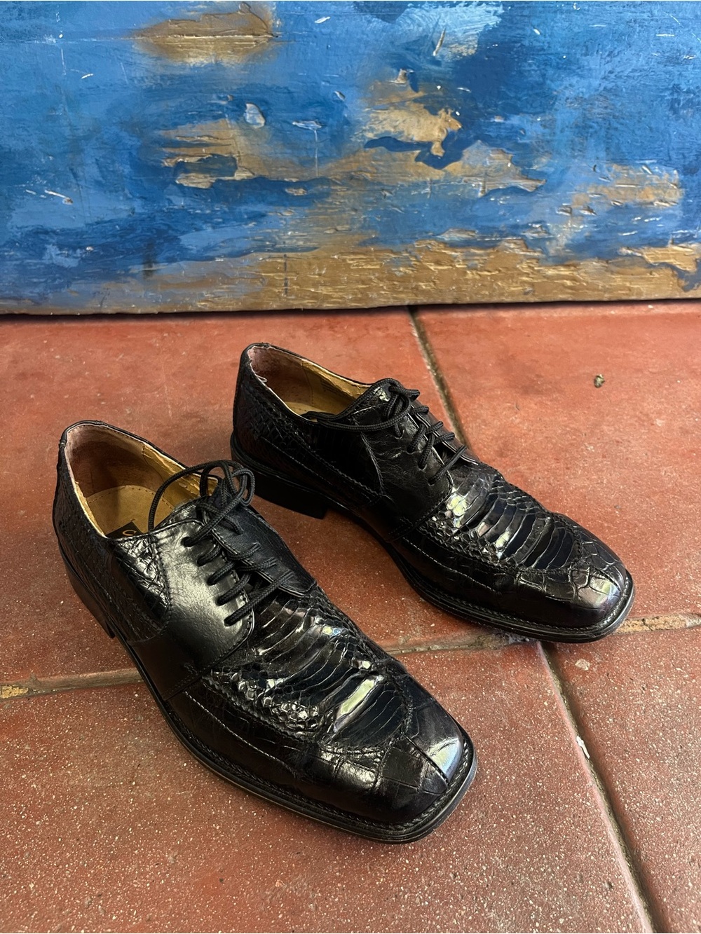 Stacy Adams Black Croc-Embossed Leather Lace-Up Dress Shoes